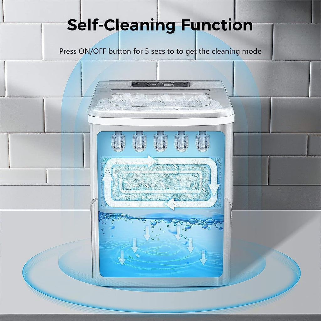 Countertop Ice Maker Machine, Ice Cube Ready in 6-8 Mins with Ice Scoop and Basket