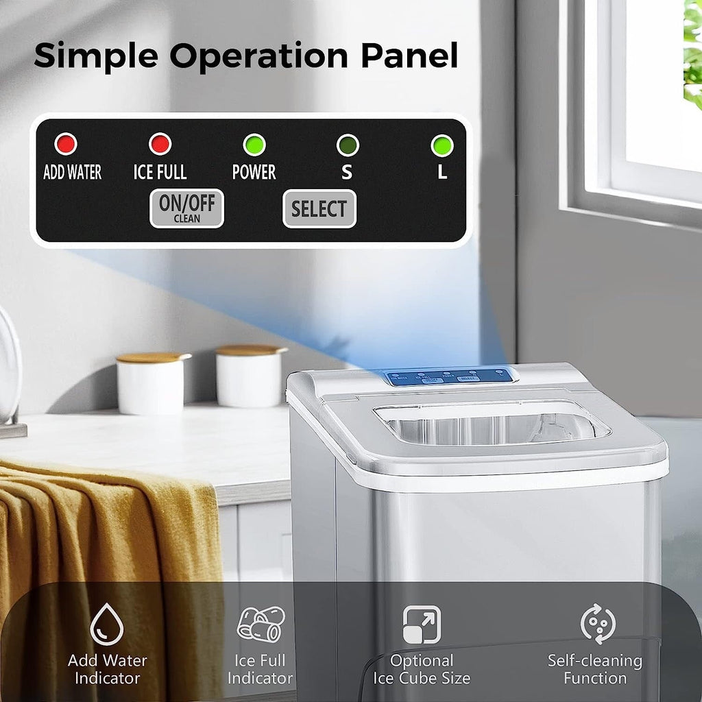 Countertop Ice Maker Machine, Ice Cube Ready in 6-8 Mins with Ice Scoop and Basket