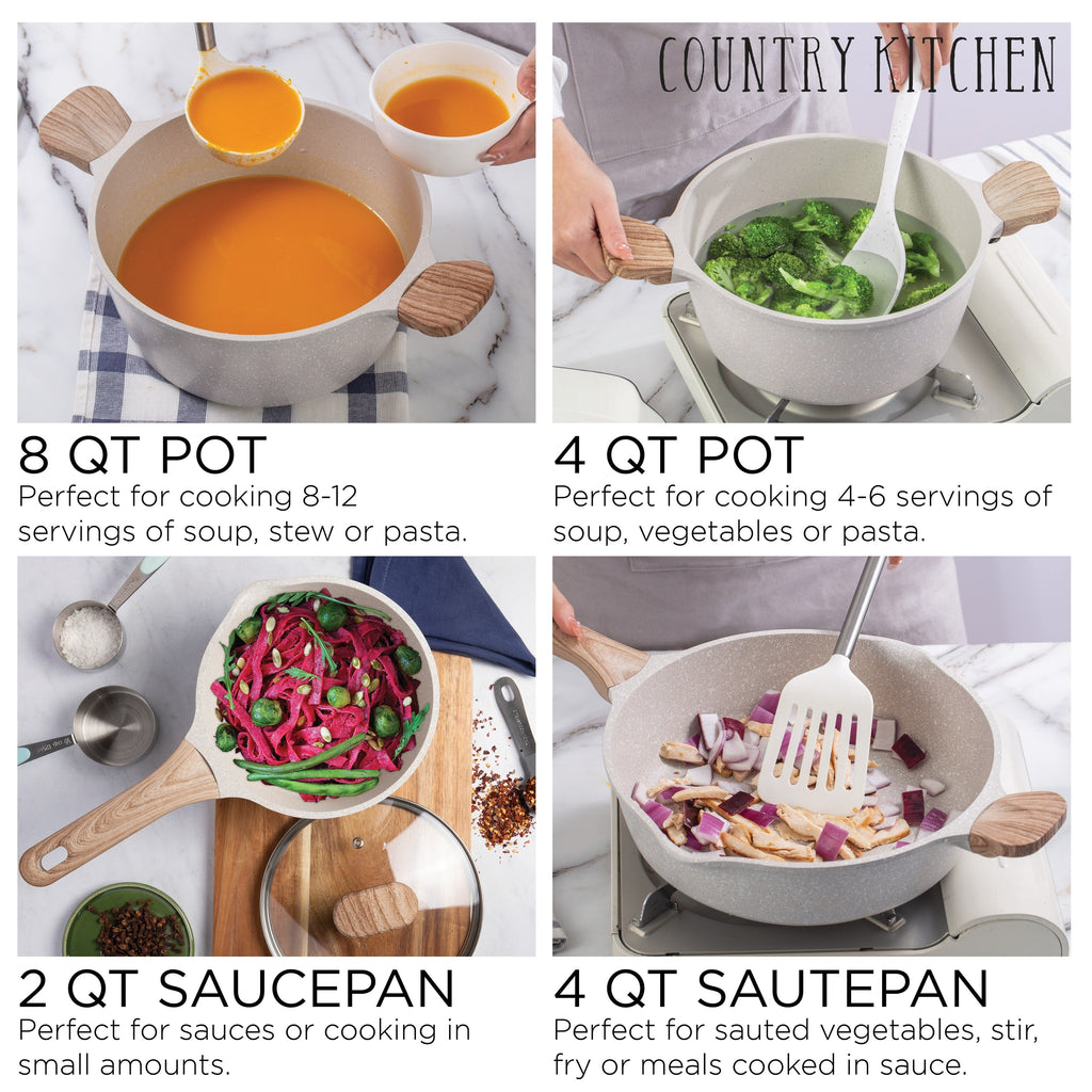 Country Kitchen Induction Cookware 13 Piece Cast Aluminum Pots and Pans with BAKELITE Handles