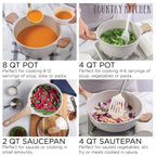 Country Kitchen Induction Cookware 13 Piece Cast Aluminum Pots and Pans with BAKELITE Handles