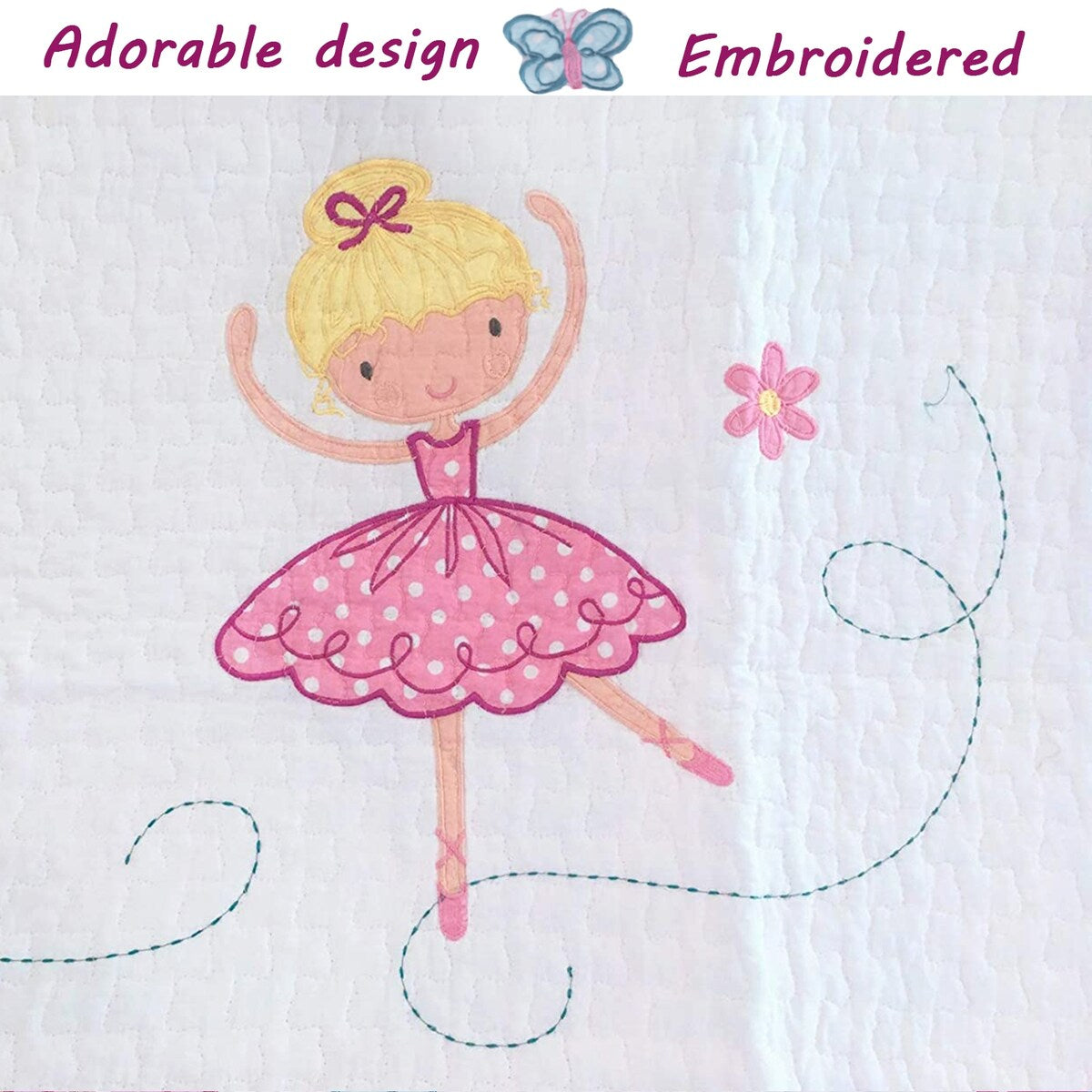 Cozy Line Ballerina Pink Girls Reversible Cotton Quilt Bedding Set with Decorative Pillows