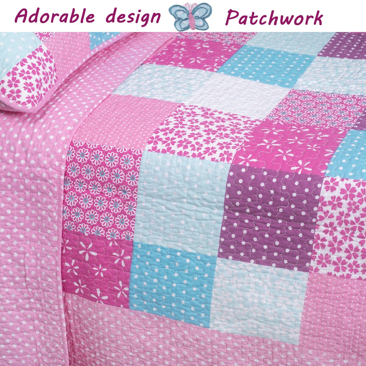 Cozy Line Ballerina Pink Girls Reversible Cotton Quilt Bedding Set with Decorative Pillows