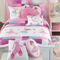 Cozy Line Ballerina Pink Girls Reversible Cotton Quilt Bedding Set with Decorative Pillows