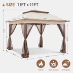 Cozywor 11 ft. x 11 ft. Pop-Up Steel Gazebo with Mosquito Netting