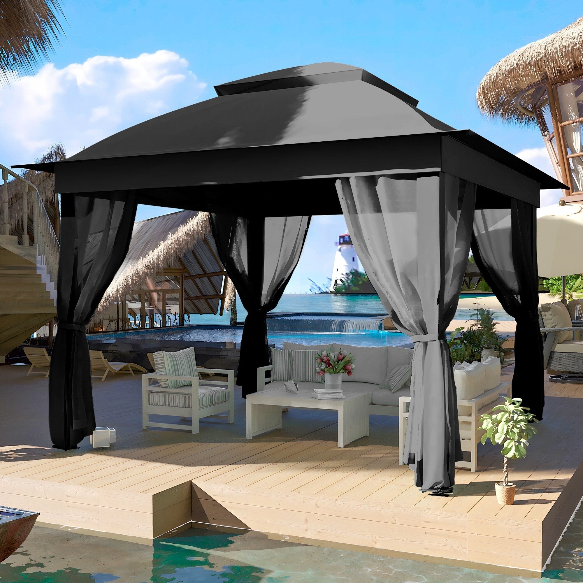 Cozywor 11 ft. x 11 ft. Pop-Up Steel Gazebo with Mosquito Netting