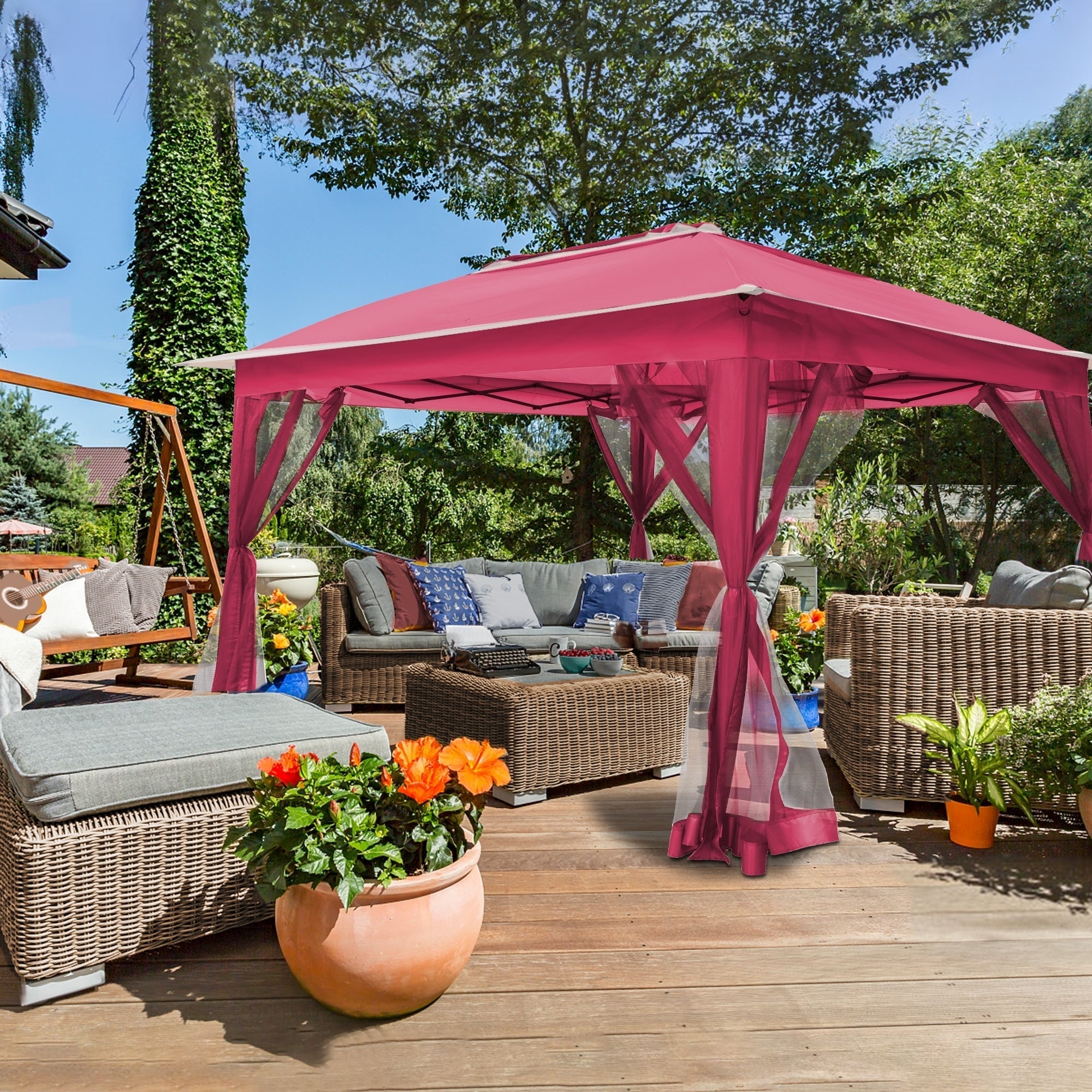 Cozywor 11 ft. x 11 ft. Pop-Up Steel Gazebo with Mosquito Netting