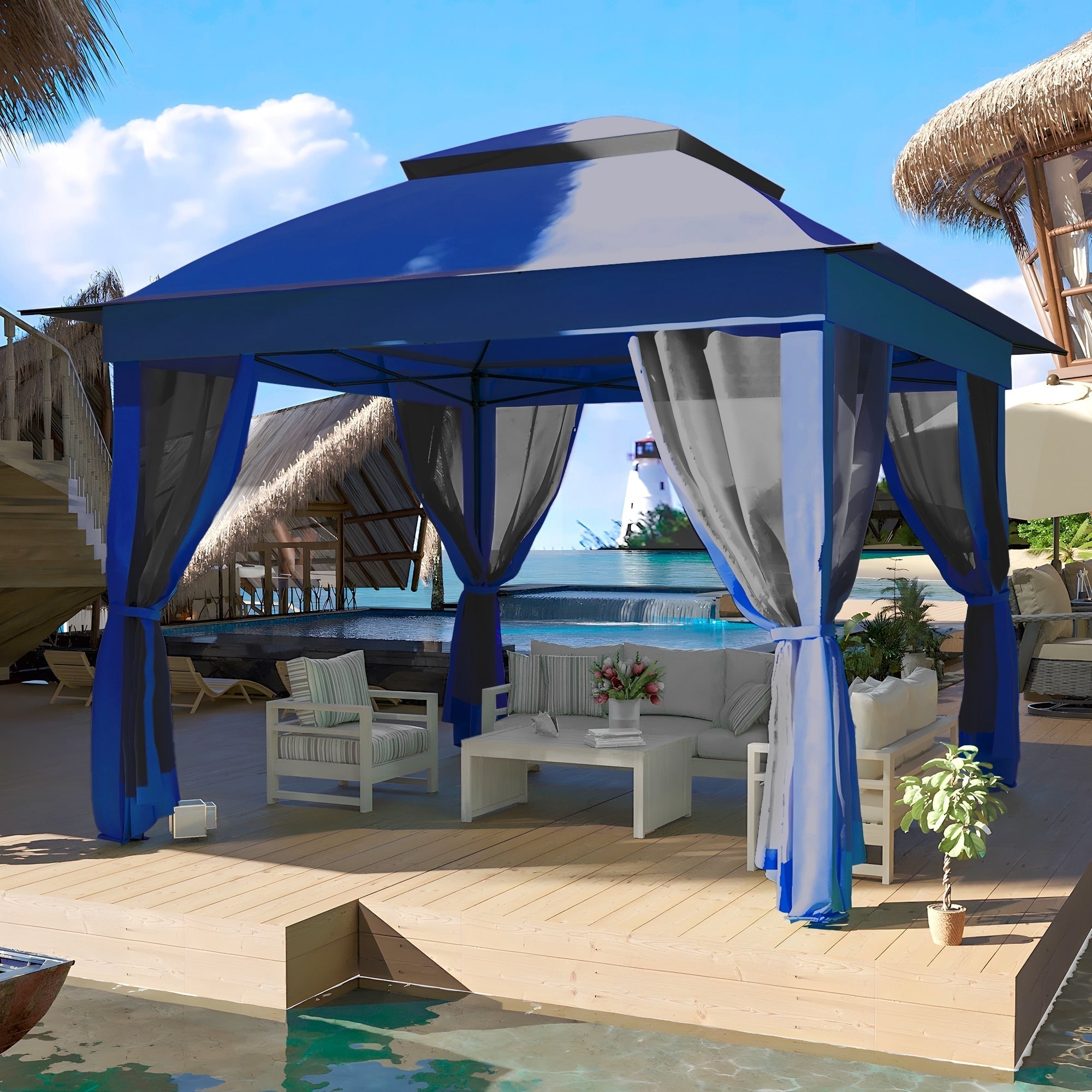 Cozywor 11 ft. x 11 ft. Pop-Up Steel Gazebo with Mosquito Netting