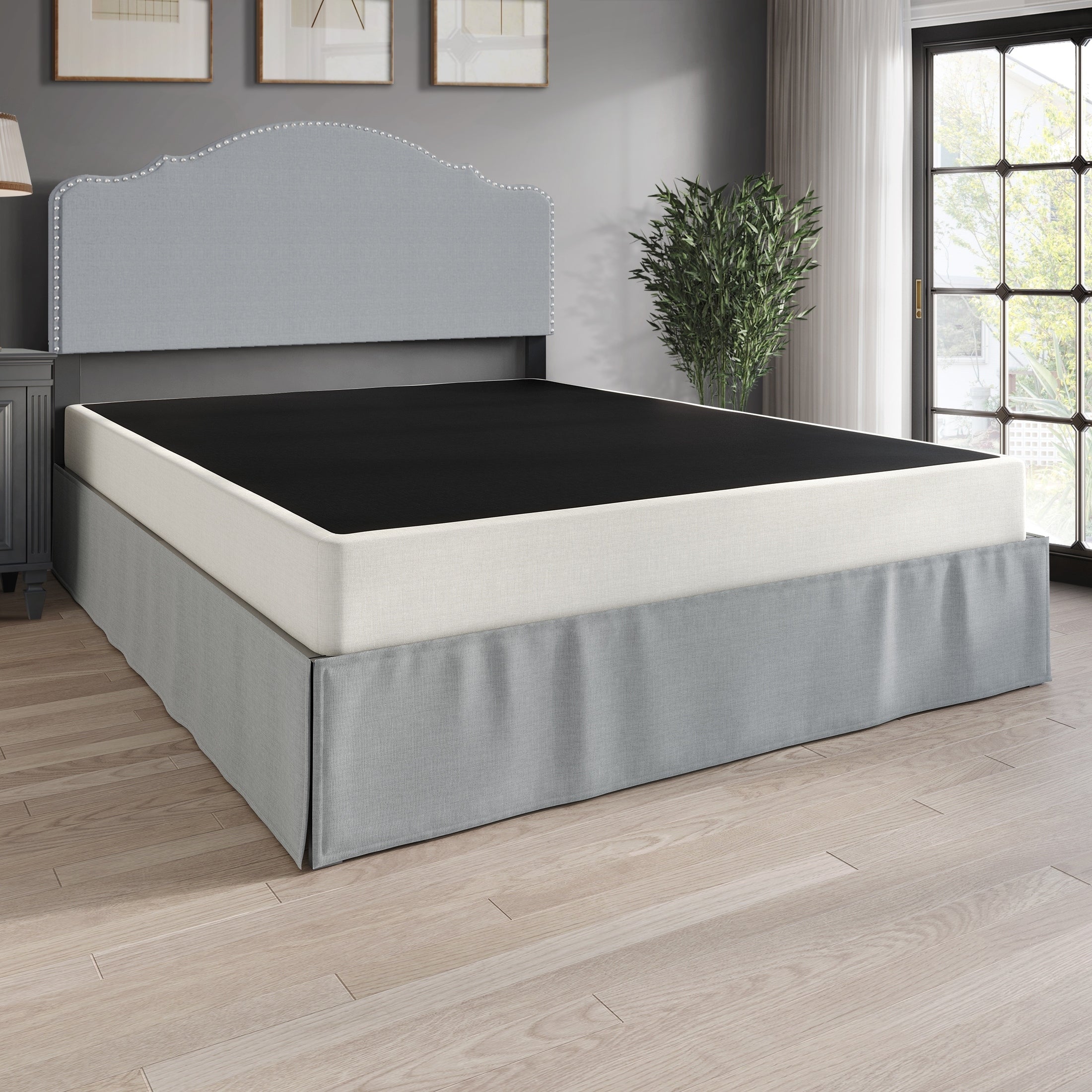 CraftPorch 5-Inch Metal Box Spring with Warm Grey Linen Cover