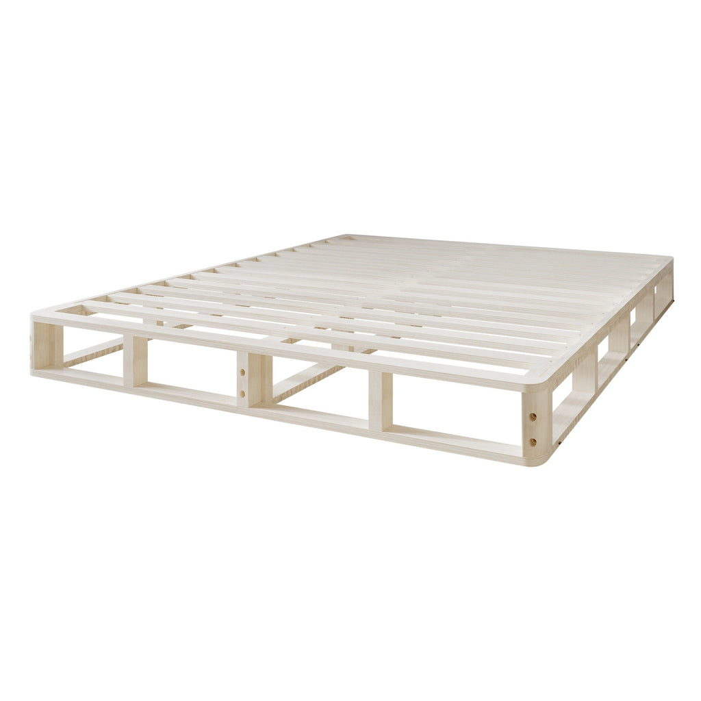 CraftPorch Solid Wood 5-Inch Box Spring Foundation with Wood Slats with Warm Grey Linen Cover
