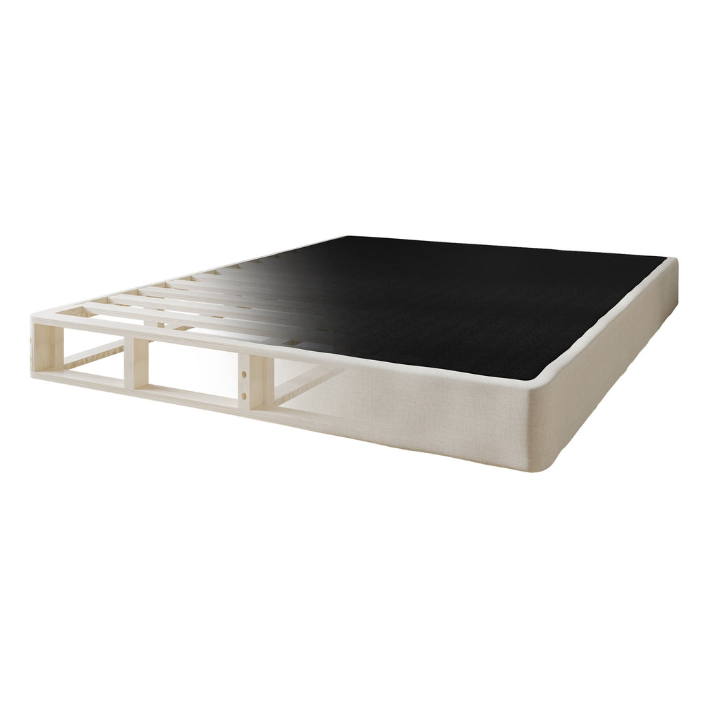 CraftPorch Solid Wood 5-Inch Box Spring Foundation with Wood Slats with Warm Grey Linen Cover