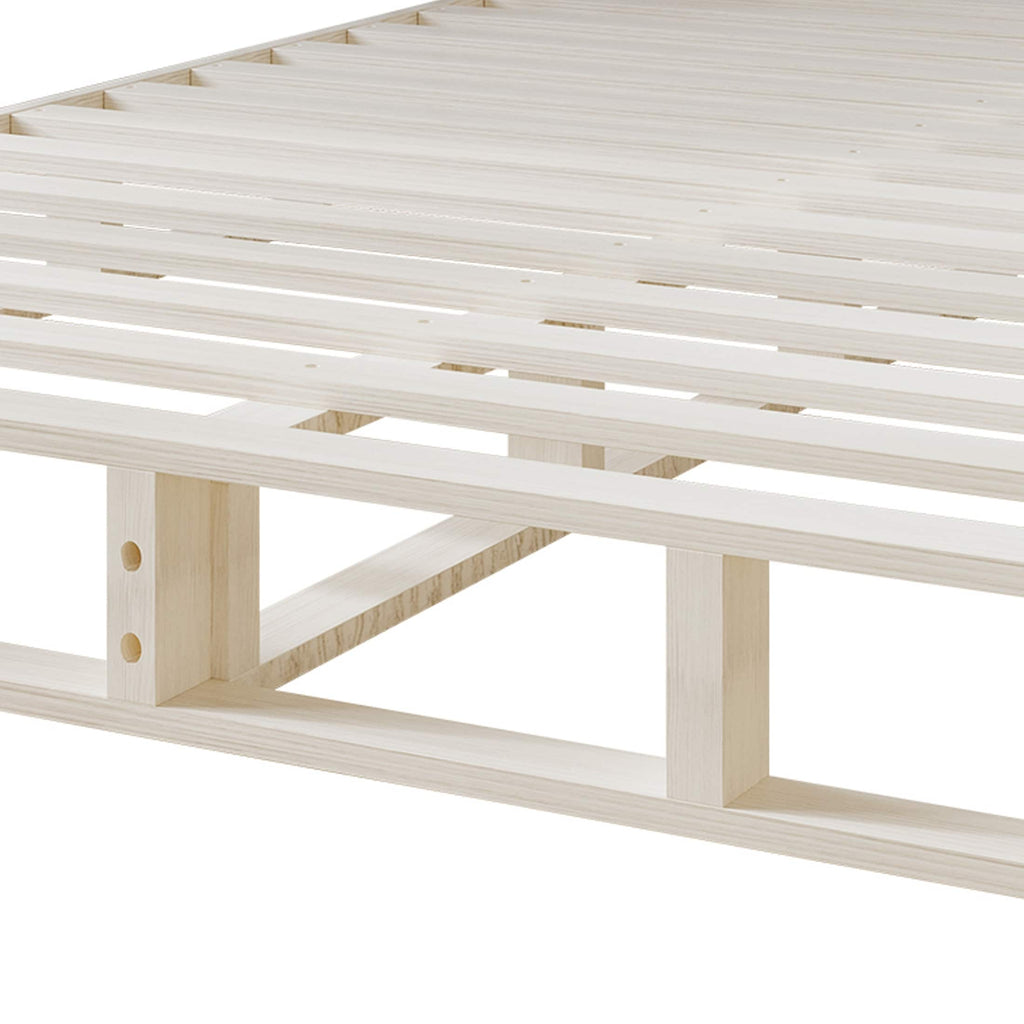 CraftPorch Solid Wood 5-Inch Box Spring Foundation with Wood Slats with Warm Grey Linen Cover