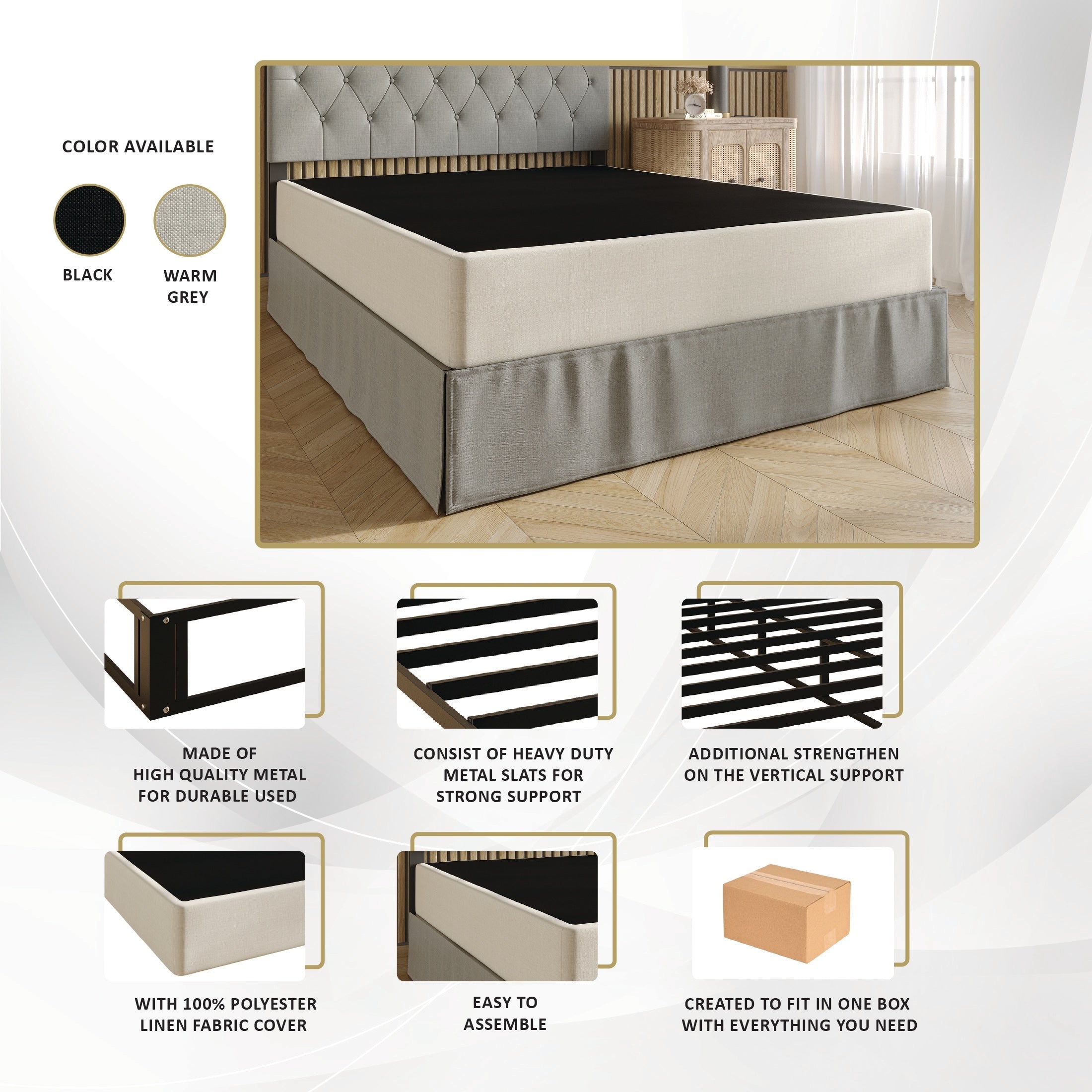 CraftPorch Upholstered Linen Metal Box Spring