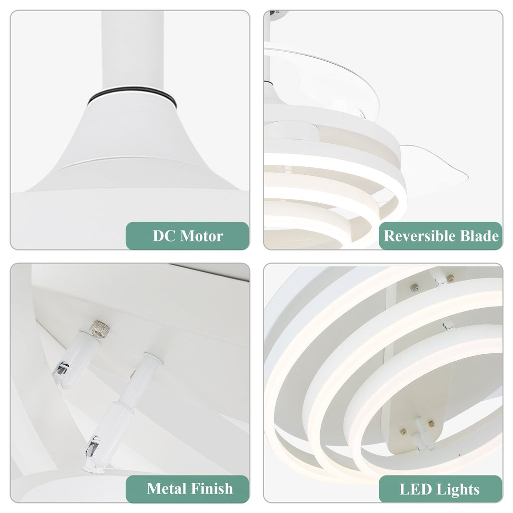 Cusp Barn 42 Retractable Ceiling Fan with Lights and Remote DIY Shape Fandelier Modern Silent DC Motor LED Ceiling Light