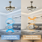 Cusp Barn 42 Retractable Ceiling Fan with Lights and Remote DIY Shape Fandelier Modern Silent DC Motor LED Ceiling Light