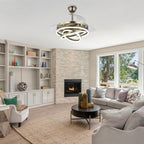 Cusp Barn 42 Retractable Ceiling Fan with Lights and Remote DIY Shape Fandelier Modern Silent DC Motor LED Ceiling Light
