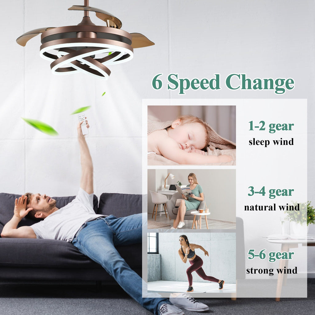 Cusp Barn 42 Retractable Ceiling Fan with Lights and Remote DIY Shape Fandelier Modern Silent DC Motor LED Ceiling Light