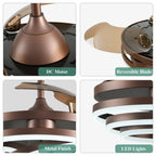Cusp Barn 42 Retractable Ceiling Fan with Lights and Remote DIY Shape Fandelier Modern Silent DC Motor LED Ceiling Light