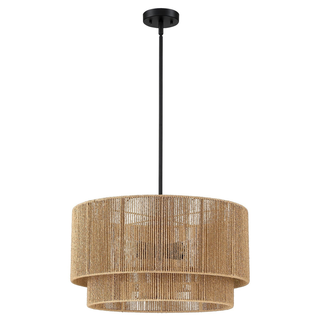 Cynthia 4-Light Natural Rattan Drum Chandelier Light - 22''W
