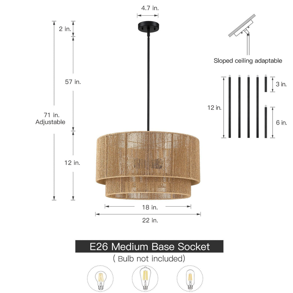 Cynthia 4-Light Natural Rattan Drum Chandelier Light - 22''W