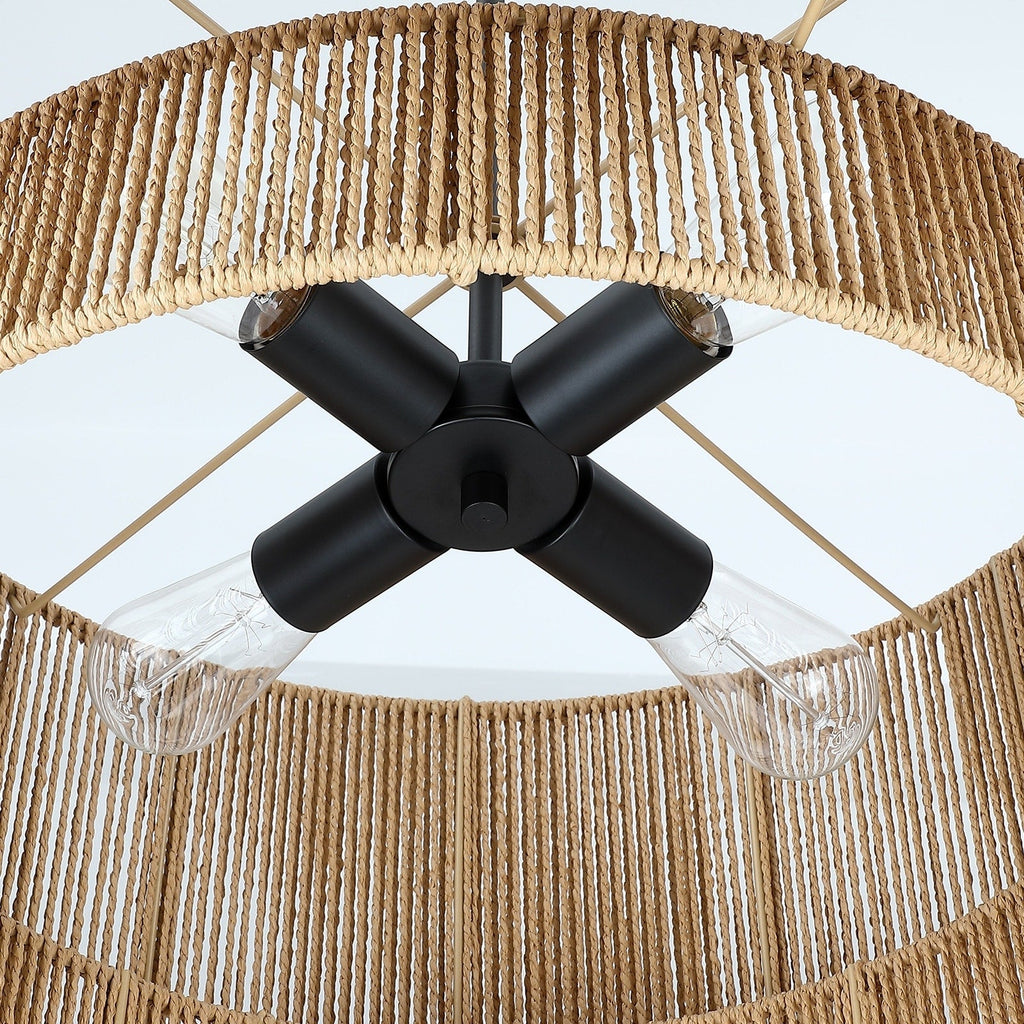 Cynthia 4-Light Natural Rattan Drum Chandelier Light - 22''W