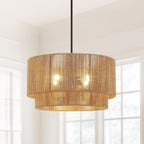 Cynthia 4-Light Natural Rattan Drum Chandelier Light - 22''W