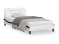 Bed frame with LED lights, white and black, 100x200 cm, faux leather