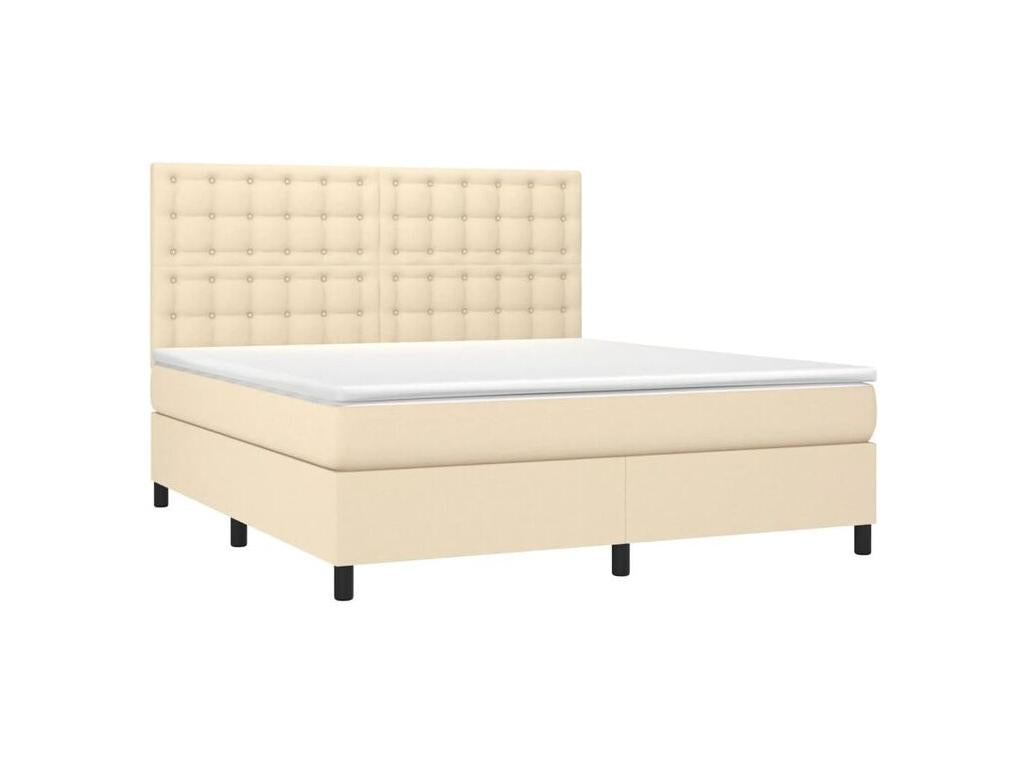Bed base with Meublori bed and mattress and LED light, Cream 180x200 Fabric