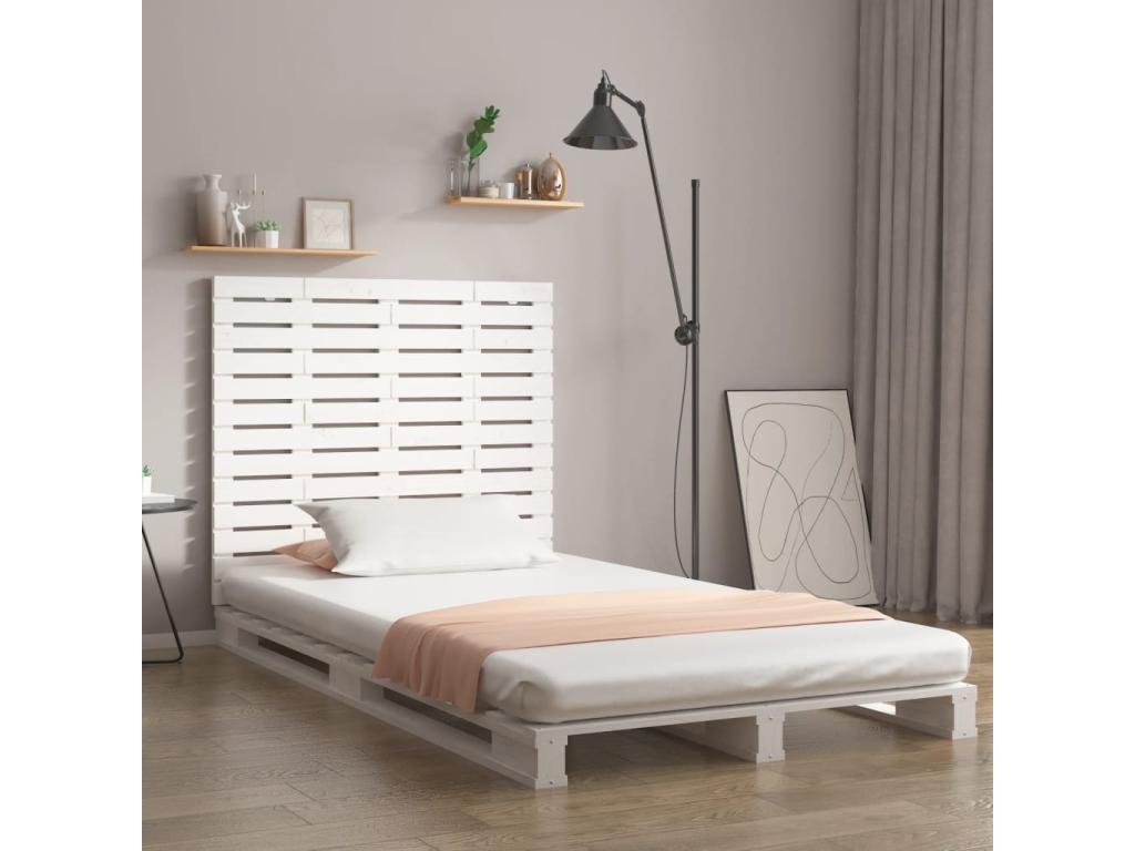 White wall-mounted headboard, 126x3x91.5 cm, solid pine wood
