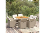 9-piece garden dining set and cushions, poly rattan, beige