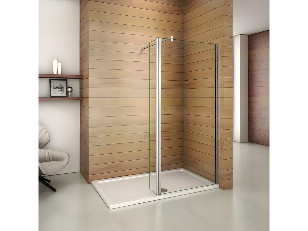 Walk-in shower enclosure 120 x 40 x 200 cm with pivoting return panel - 8 mm tempered glass - With 90 cm square support bar