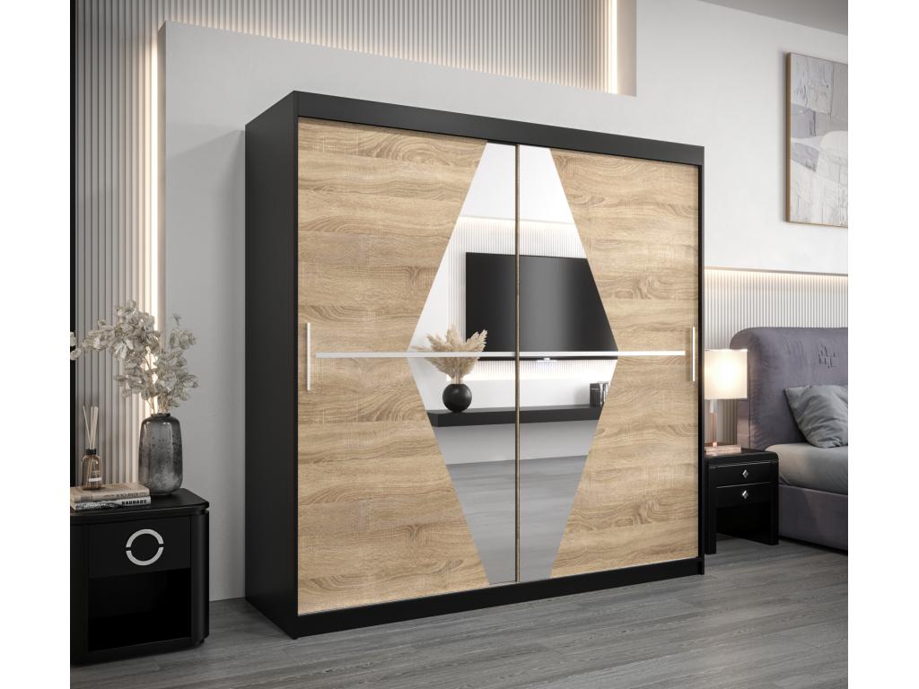 Meublori Sliding Door Wardrobe 200/200/62 2 Doors Black/Meublori