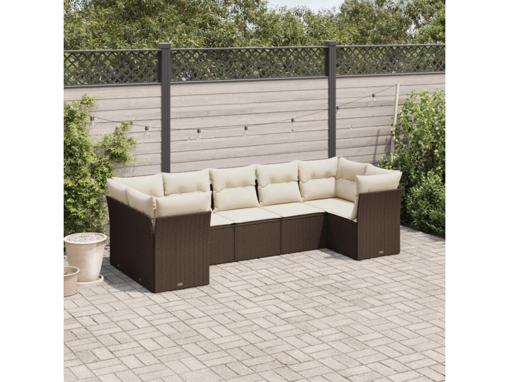 Garden furniture set with cushions, 7 pieces, brown woven resin XHCO67075