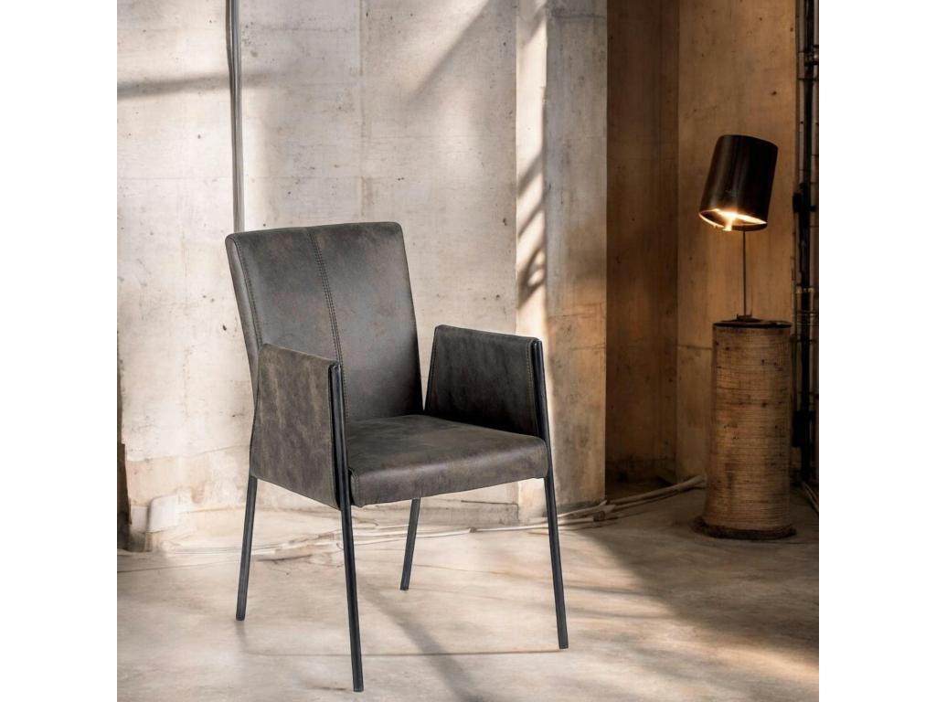 Armchair with grey microfiber fabric armrests and black metal legs