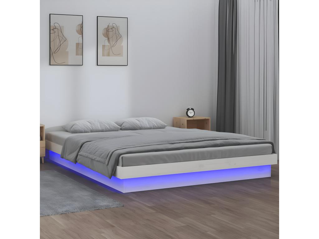 LED bed frame without mattress, white, 120x200 cm, solid wood