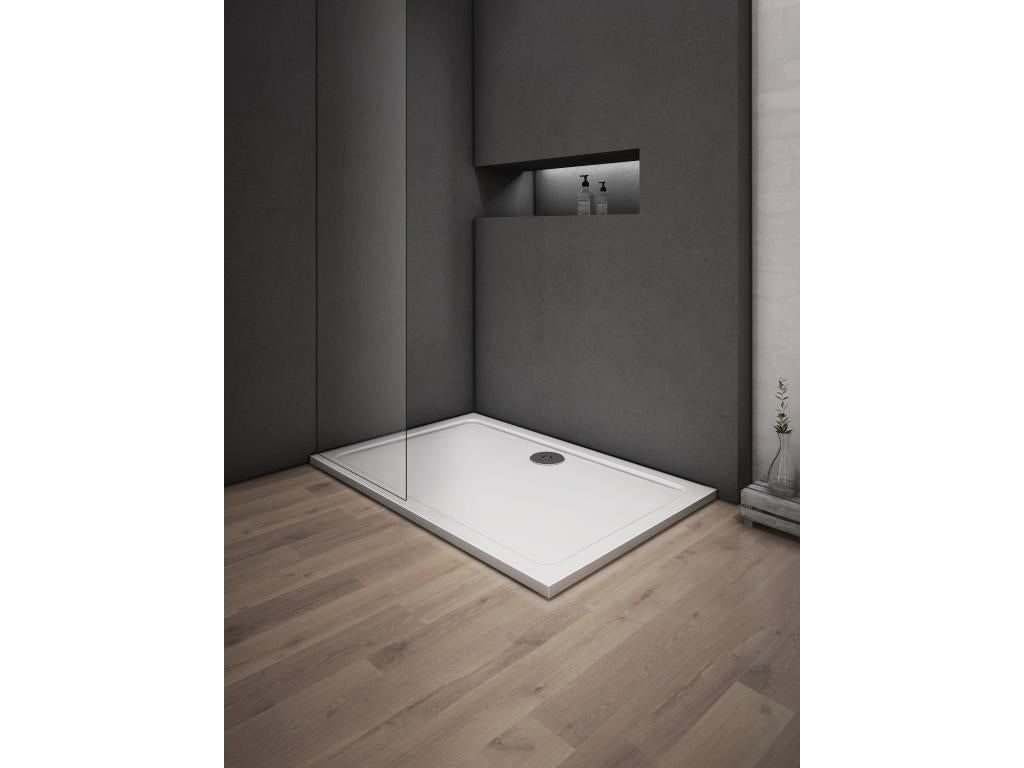 Meublori Extra Flat Shower Tray 120x80cm Resin and Mineral Fillers WHITE RECTANGLE