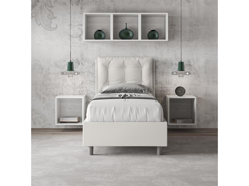 Meublori white faux leather upholstered bed without slatted base 80x210