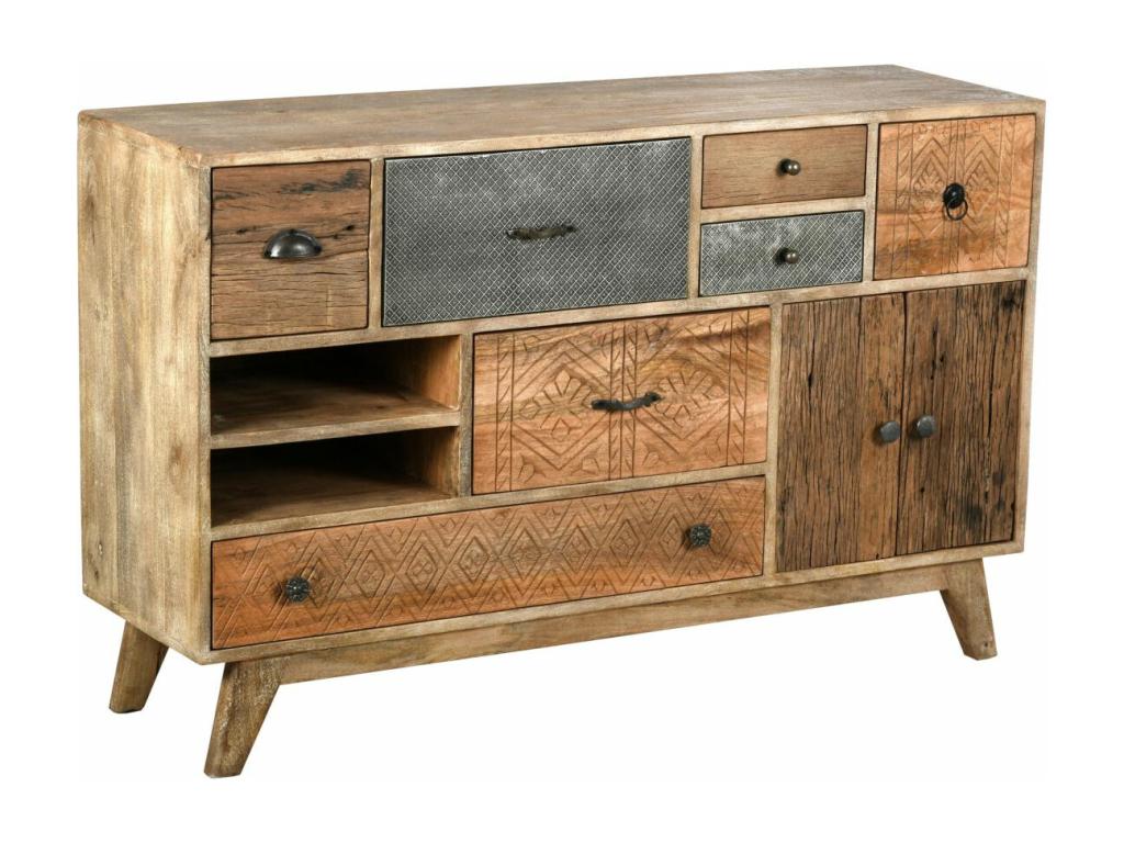 Mango wood and metal chest of drawers, Meublori, 120x35x76 cm