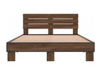Brown oak bed frame 135x190 cm engineered wood and metal