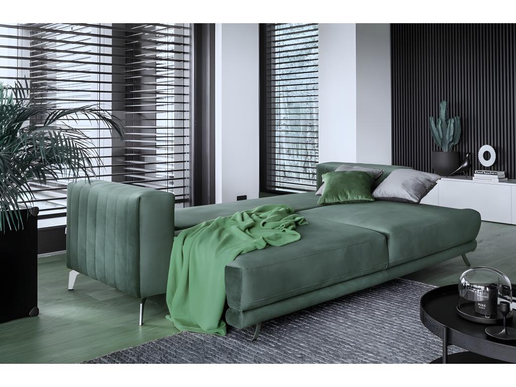 3/4 seater convertible sofa with storage space - dark green - in luxury quality fabric by Meublori