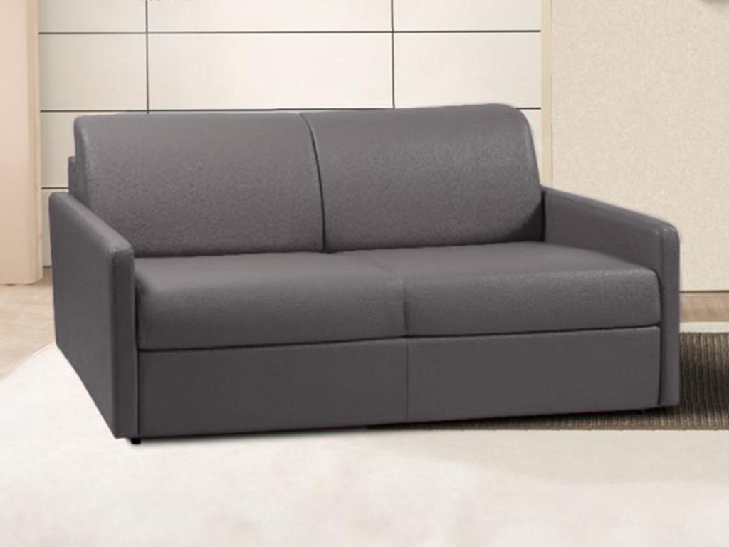 3-seater express convertible sofa in grey faux leather - 140 cm sleeping area - 18 cm mattress - Meublori
