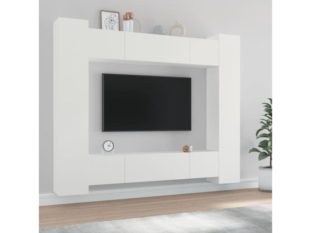8-Piece TV Furniture Set, White Engineered Wood