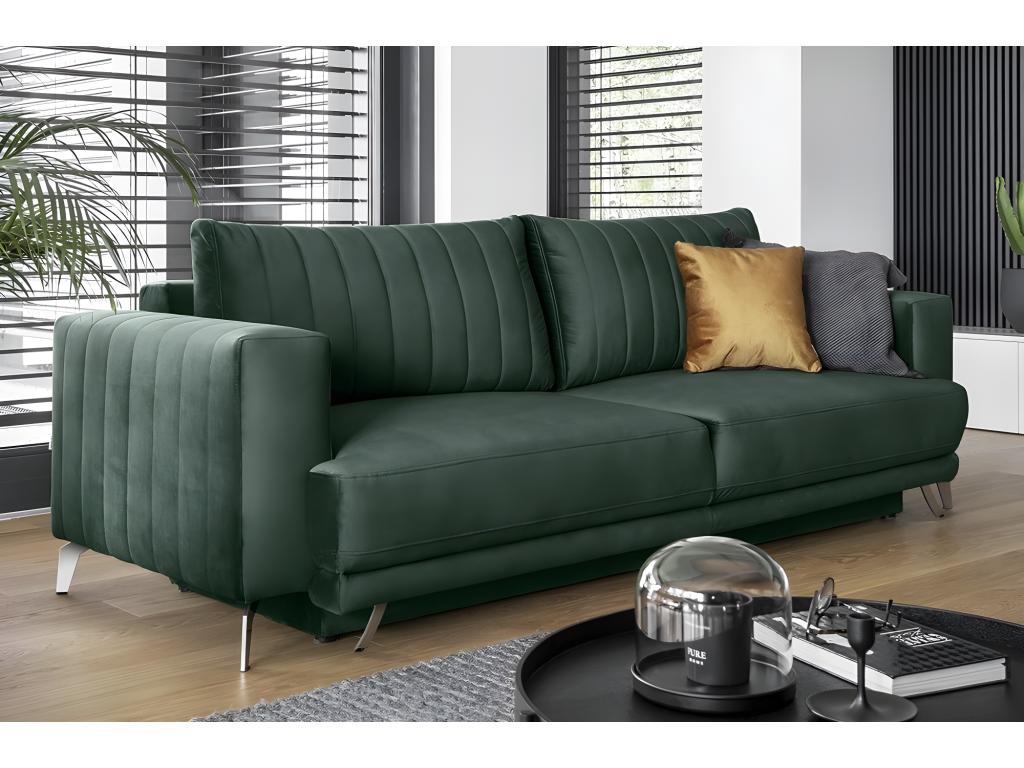 3/4 seater convertible sofa with storage space - dark green - in luxury quality fabric by Meublori