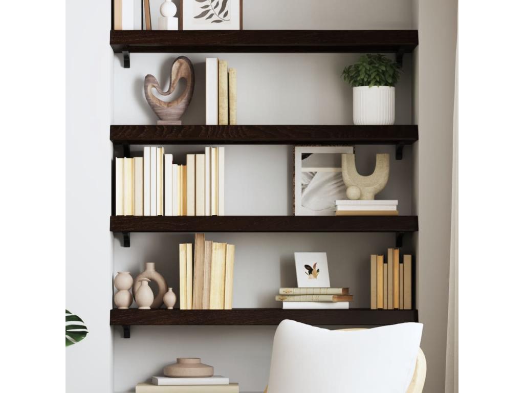 Dark brown wall shelf made of treated solid oak wood