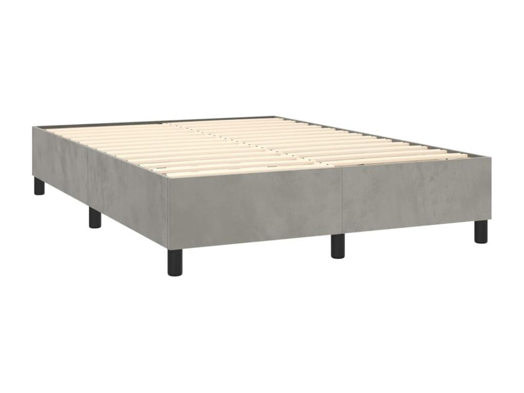 Upholstered bed base and mattress, light grey, 140x190cm, velvet, YKKV79685