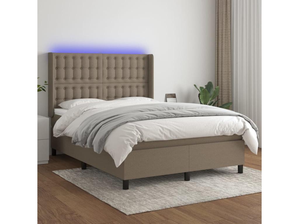 Upholstered bed base with mattress and LED lighting, Meublori 140x190 cm, Fabric