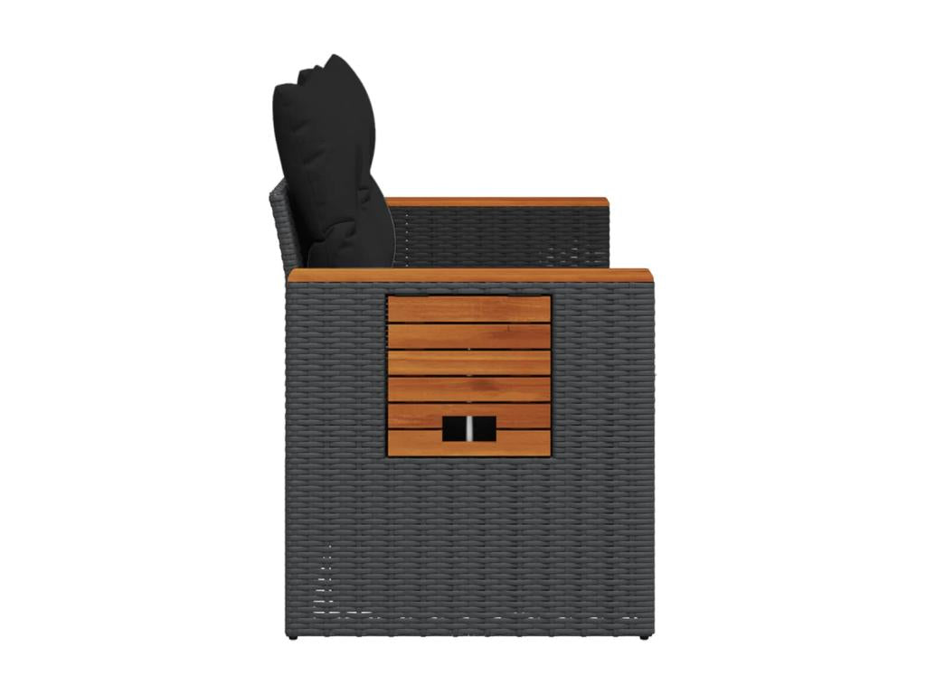 Garden sofa with cushions, 2-seater, black woven resin