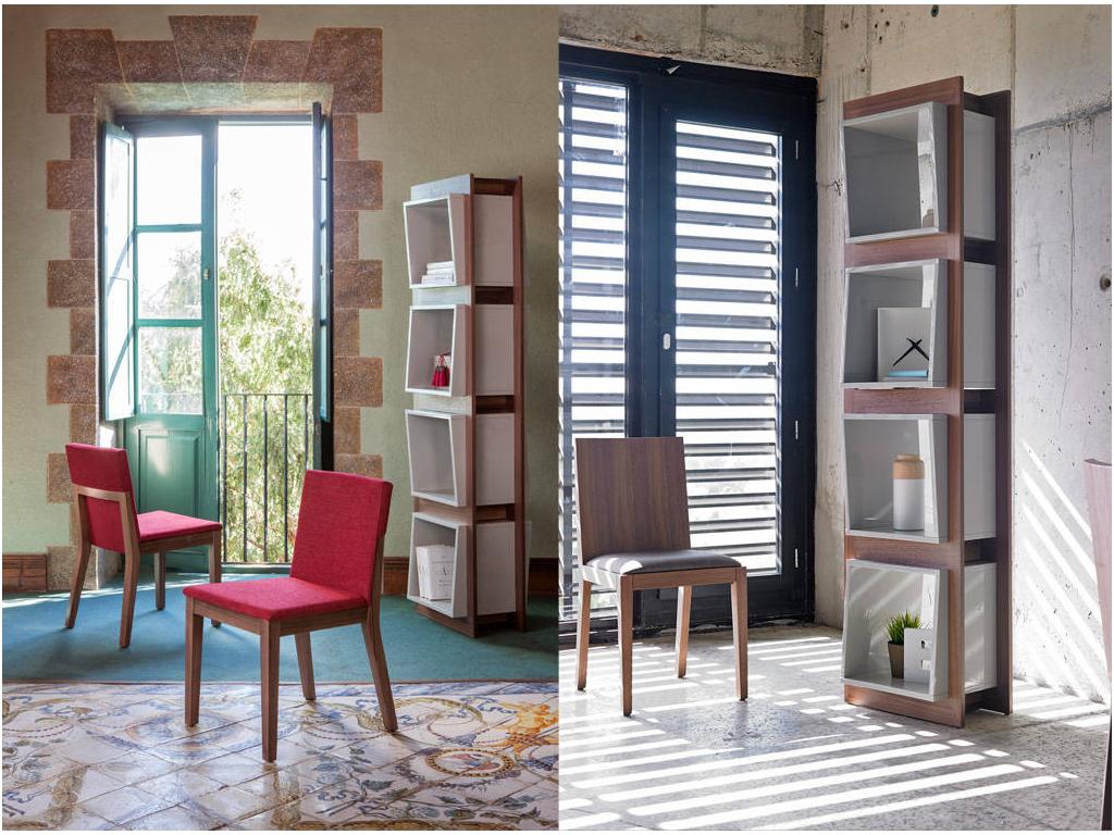 Contemporary walnut and lacquered wood shelf, Meublori - Pink color