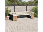 10-piece garden furniture set with cushions, black woven resin