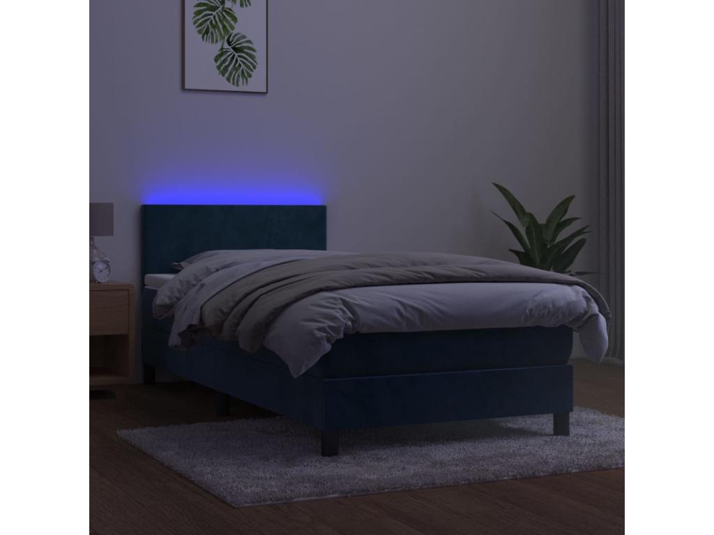 Meublori bed base with mattress and dark blue LED light 80x200cm