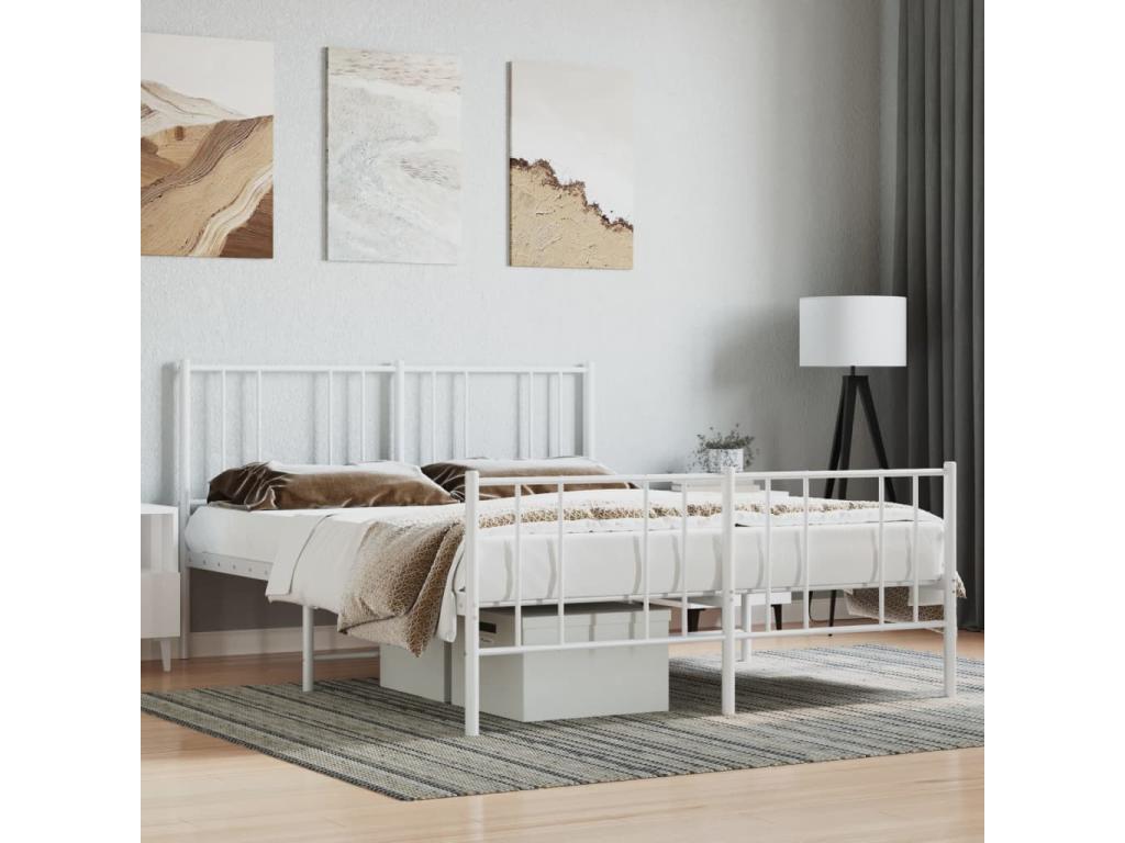 Metal bed frame with white headboard/footboard 140x190cm